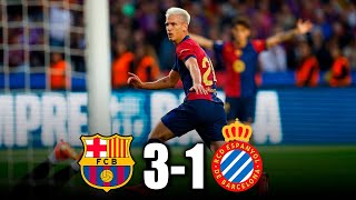 GOLEADA BARCELONA vs ESPANYOL 31  Doblete de DANI OLMO y golde Raphinha [upl. by Eirena]