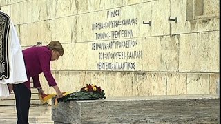 Merkel attends ceremony at Tomb of Unknown Solider in Athens [upl. by Tterej]