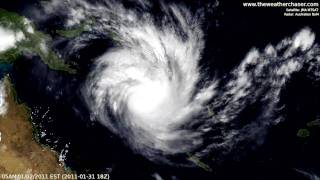 Satellite amp Radar Timelapse  Tropical Cyclone Yasi Update 10  Final [upl. by Yrak]