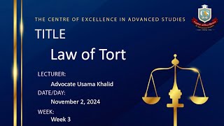 Diploma In Law  Advocate Usama Khalid  Law of Tort  Week 3  November 2 2024 [upl. by Biddie]