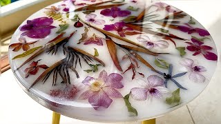 Resin Art Tutorial  Amazing white table made of flowers and epoxy resin [upl. by Joete]