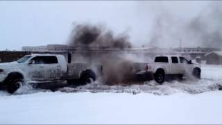 Ford vs Dodge  Diesel Trucks spinning in the Snow [upl. by Josey]