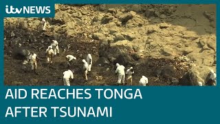 Aid finally reaches Tonga after major volcano eruption and resulting tsunami  ITV News [upl. by Heddi]