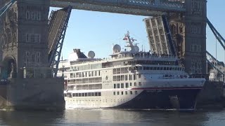 TOWER BRIDGE opening for cruise ship HANSEATIC SPIRIT in LONDON [upl. by Bishop]