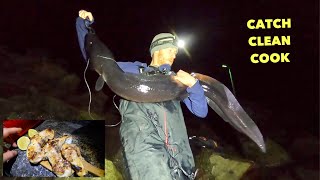 Hand Lining MASSIVE EELS By Hand  Catch Clean Cook Conger Eel [upl. by Eelreveb]