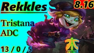 Rekkles as Tristana ADC  S8 Patch 816  EUW Challenger  Full Gameplay [upl. by Felicio]