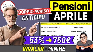 PENSIONI ➜ RITIRO APRILE  ANTICIPO PAGAMENTI PASQUA e AUMENTI X QUESTI PENSIONATI 📈 INVALIDI MINIME [upl. by Salomon951]