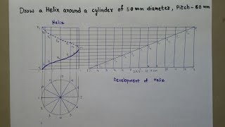 Helix Drawing  Engineering Drawing  Step by Step  Easy Method [upl. by Held]