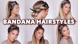 5 SUPER EASY Bandana Hairstyles  MRS BELLA [upl. by Wyler]