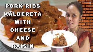 PORK RIBS CALDERETA WITH CHEESE AND RAISiN  KALDERETANG BABOY [upl. by Enawyd]