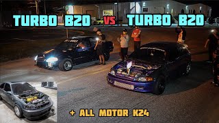 TURBO B20 EK 4DOOR VS TURBO B20 EF amp EG HATCH  ALL MOTOR K24 EK VS TURBO B20 EK HATCH  CFRACING [upl. by Muhammad]