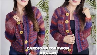 Cardigan de Tricô FÁCIL Topdown Raglan [upl. by Santa345]