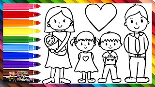 Drawing And Coloring A Family Of 5 👩👨👧👦👶🌈 Drawings For Kids [upl. by Ayidan]