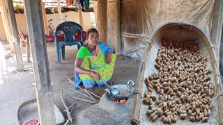 China Badam Bhaja recipe cooking Village method cooking by village house wife and eating [upl. by Laenahtan222]