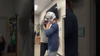 Patriots players getting their helmets sized and fitted newenglandpatriots [upl. by Nhoj]