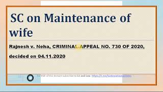 SC on Maintenance of Wife in HINDI by GS and Law [upl. by Evelina]