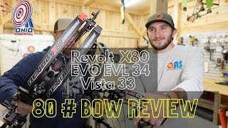 80 pound bow Comparison Bowtech Revolt X80 PSE EVO EVL 34 and Athens Vista 33 [upl. by Ahsiuq]