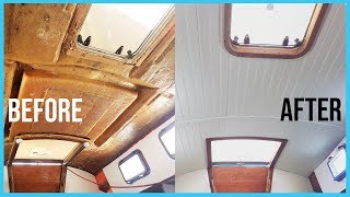 65 DIY Vinyl Cabin Headliner  Learning the Lines  DIY Sailing [upl. by Drehcir]