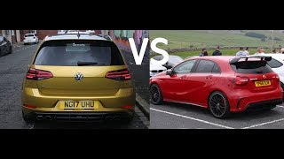 MERCEDES A45 AMG VS VW GOLF R  LAUNCH CONTROL SOUNDS AND ACCELERATIONS [upl. by Salba]