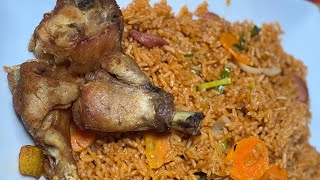 How to prepare Ghanaian authentic jollof rice with fried chicken [upl. by Derick]