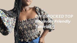 Diy Shirred Smocked Top  Beginner Friendly Tutorial [upl. by Carlick]