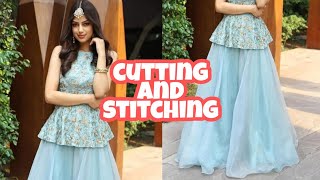 DIY Peplum top and palazo dress cutting and stitching step by step full tutorial video [upl. by Aerdna783]