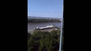 Towboat pushing 3 Barges on the Missouri RiverNo audio towboats barges missouririver [upl. by Aikahc]