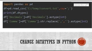 Convert datatypes using Python Pandas  Float and String to integer [upl. by Cressy766]