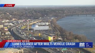 Multiple lanes closed near exit 3 on I91 S in Springfield due to multivehicle crash [upl. by Varini186]