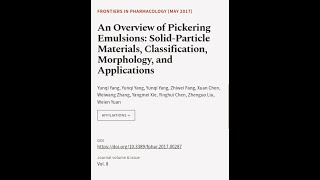 An Overview of Pickering Emulsions SolidParticle Materials Classification Morphol  RTCLTV [upl. by Corby]