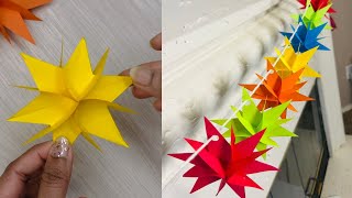 DIY paper star garland  How to make a star garland  How to cut a star  Star decoration ideas [upl. by Enaenaj]