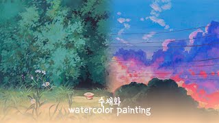 무배속real time 이웃집 토토로 장면 과슈 수채화  Gouache Watercolor  My Neighbor Totoro Scene [upl. by Lonnie]