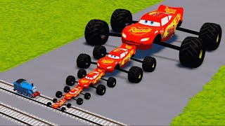 Big amp Small Wide Red Wheel McQueen Lightning VS Thomas Train  BeamNGDrive [upl. by Aital635]