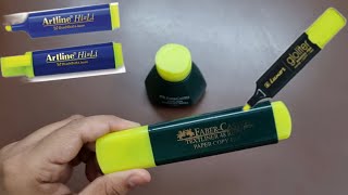 Kya faber castell ink bottle se luxor aur artline textliner refill hoga faber castell highlighter [upl. by Brathwaite599]