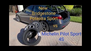 New Bridgestone Potenza Sport vs Michelin Pilot Sport 4S vs Pirelli on Alfa Romeo Giulia [upl. by Petrine]