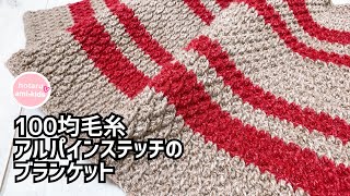 かぎ針編み セリアの毛糸で編むブランケット アルパインステッチ 編み方 編み物 ハンドメイド [upl. by Libnah]