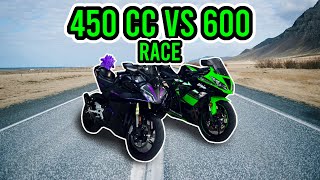 CFMOTO 450ss vs Ninja zx6r Drag race how big is the difference [upl. by Nohsyar]