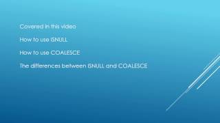 SQL TUTORIAL  COALESCE ISNULL [upl. by Nadirehs]