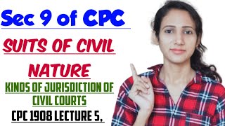 Section 9 of CPC  Suits of Civil Nature  Kinds of Jurisdiction of Civil Courts CPC 1908 LECTURE 5 [upl. by Imugem140]