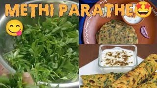 Methi paratha 😋 homemade methi paratha ghar ka methi paratha [upl. by Lasiaf]