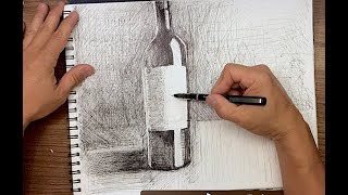 Crosshatching Wine bottle Drawing [upl. by Shannan]