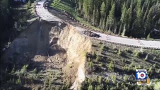 Aerial video shows the Teton Pass collapse in Wyoming [upl. by Ingra]