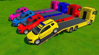 Double Flatbed Trailer Truck Vs Speed ​​Bumps Train Vs Police Cars BeamngDriveFlatbed Trailer [upl. by Elka]