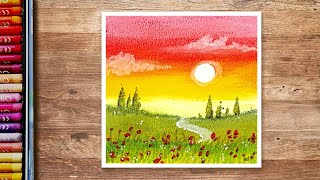 Easy Oil Pastel for Beginners Simple Landscape Painting and Drawing [upl. by Auhesoj675]