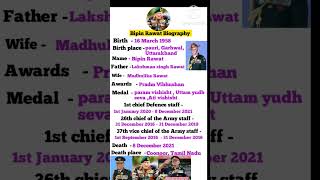 Bipin Rawat Biography shorts shortsfeed biography gk gkquiz bipinrawat viralvideo [upl. by Koerner]