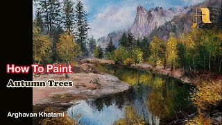 How to draw Autumn Landscape  Fast Motion  by Arghavan Khatami [upl. by Karlie]