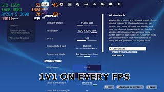 GTX 1650  RYZEN 5 3600 FORTNITE BENCHMARK TEST 1V1 ON EVERY FPS [upl. by Charline]