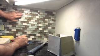 How to install a glass mosaic tile backsplash Parts 12 and 3 [upl. by Millhon]