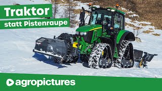 Traktor statt Pistenraupe  John Deere 6120M mit Müller Loipenfräse  Lintrac Kubota MF auf Raupen [upl. by Sina]