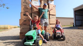 Playing with kids tractors and real tractors smashing boxes  Tractors for kids [upl. by Jacobson]